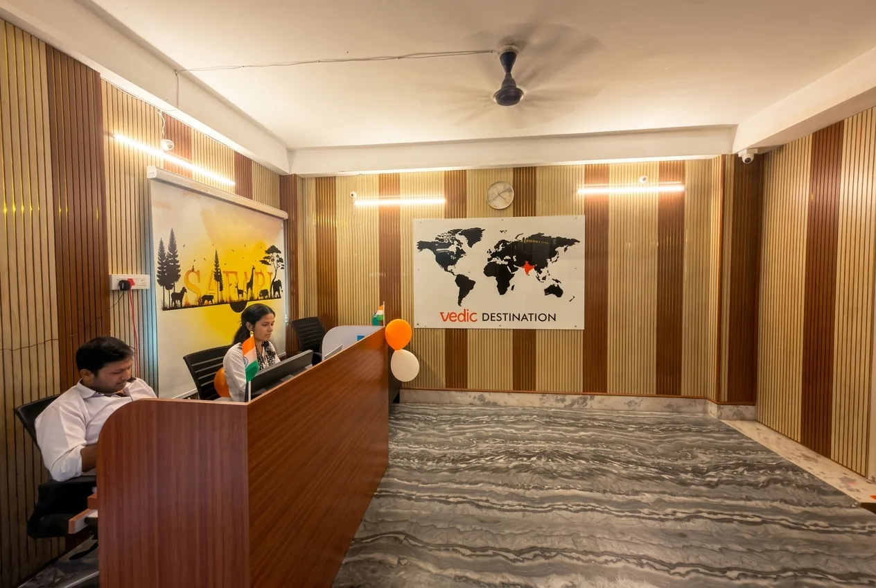 Inside the TripTrix Voyages office — a unit of Vedic Destination